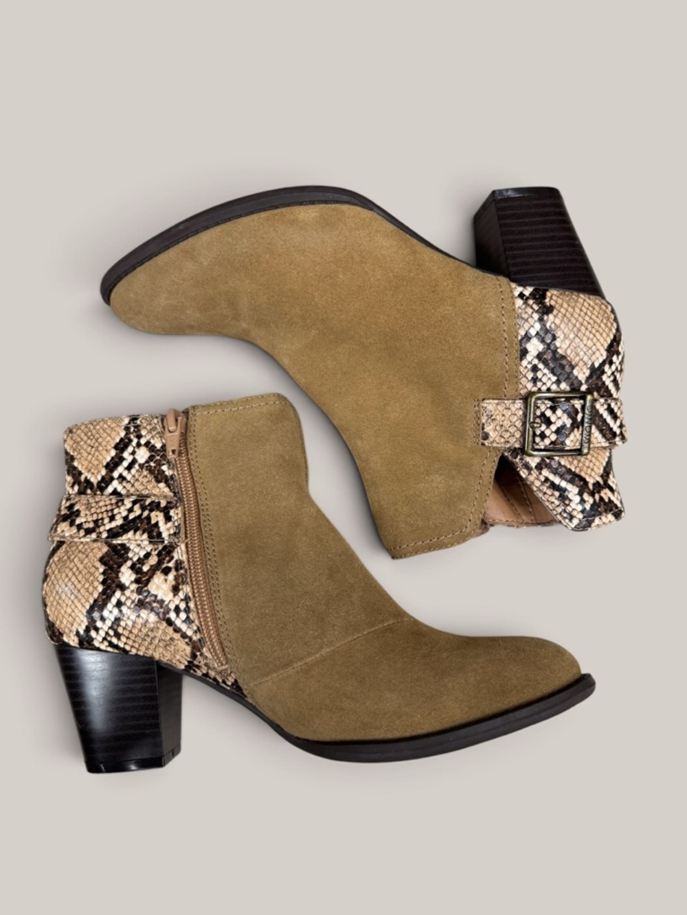 VIONIC Naomi Suede Snake-Print Ankle Boot Size 7 - Picture 3 of 11